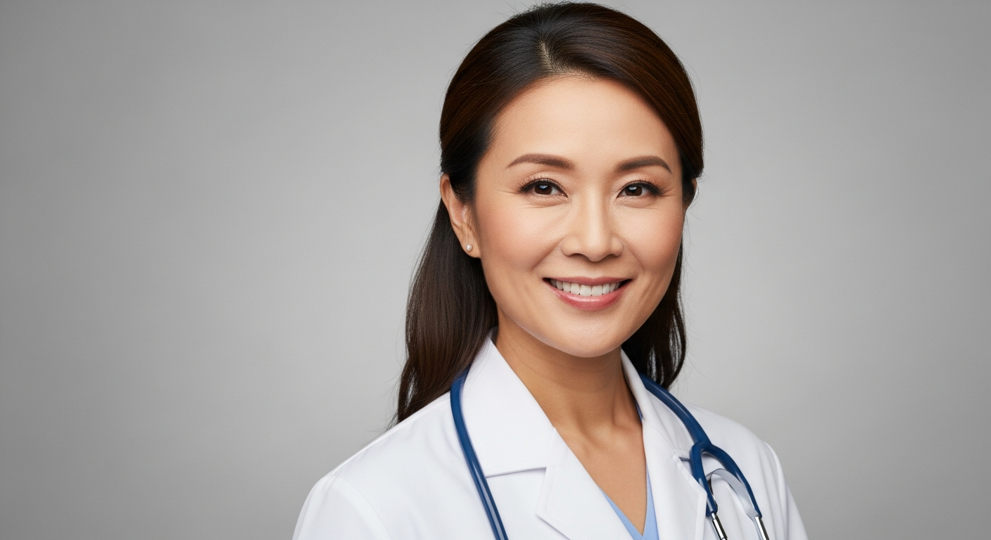 Dr. Sarah Chen, female trichologist in white lab coat with professional headshot
